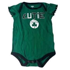 Boston Celtics Baby Bodysuit 18M Green Logo Ruffle Sleeve NBA Game Day Cute